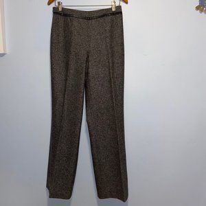 Pendleton lambswool silk blend gray tweed pants women's size 8 leather trim.